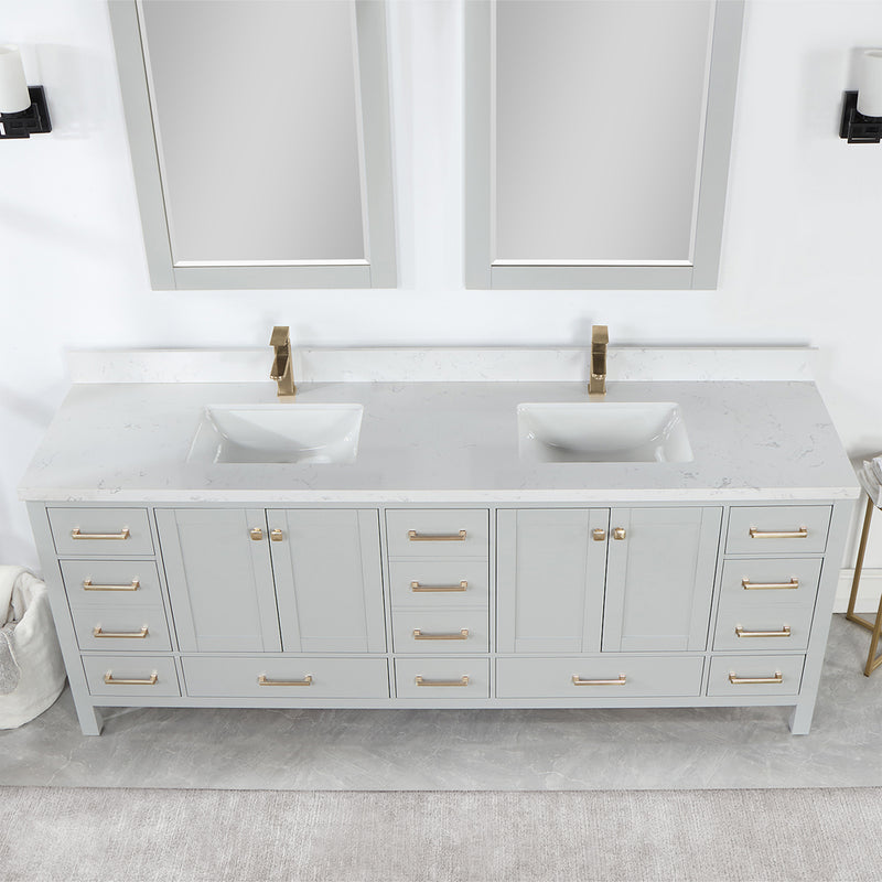 Vinnova Design Shannon 84" Double Vanity and Composite Carrara White Stone Countertop