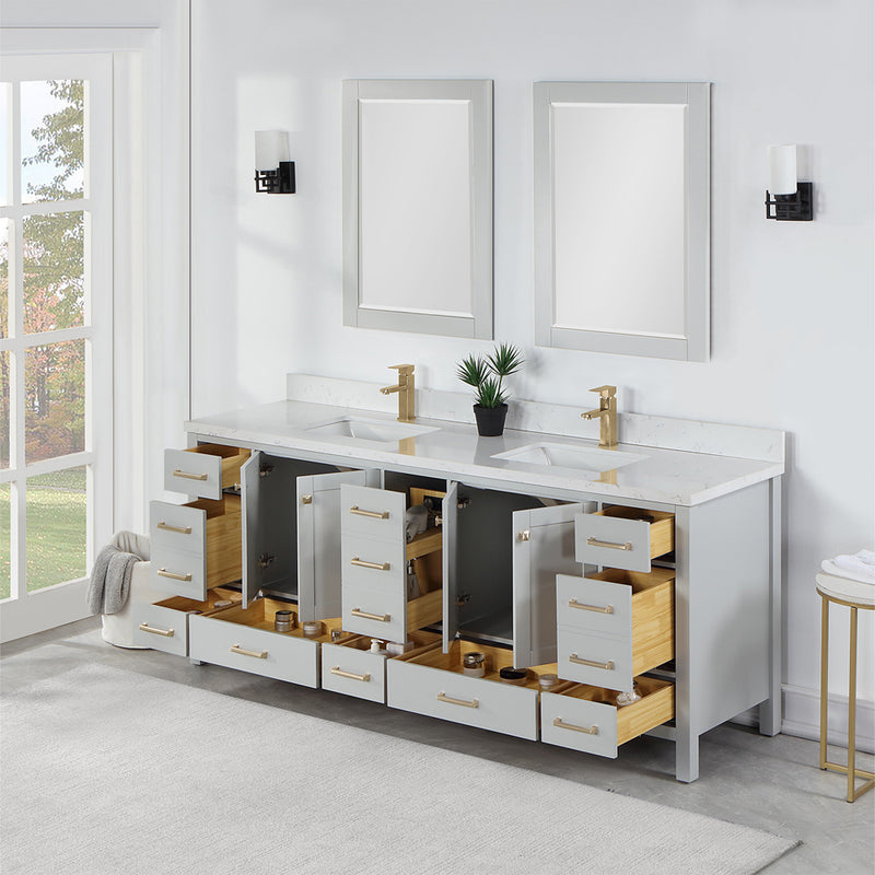 Vinnova Design Shannon 84" Double Vanity and Composite Carrara White Stone Countertop