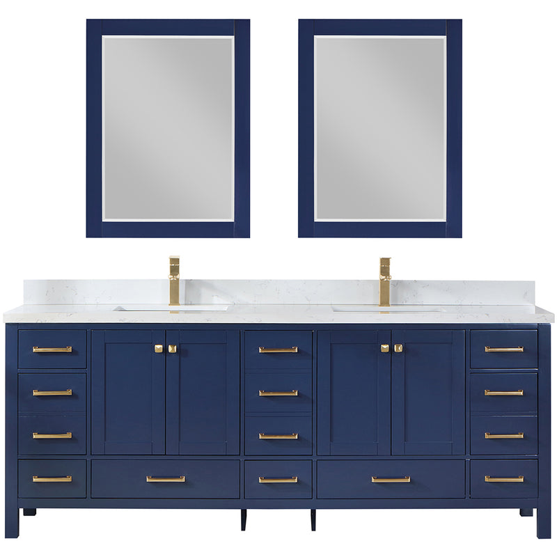 Vinnova Design Shannon 84" Double Vanity and Composite Carrara White Stone Countertop