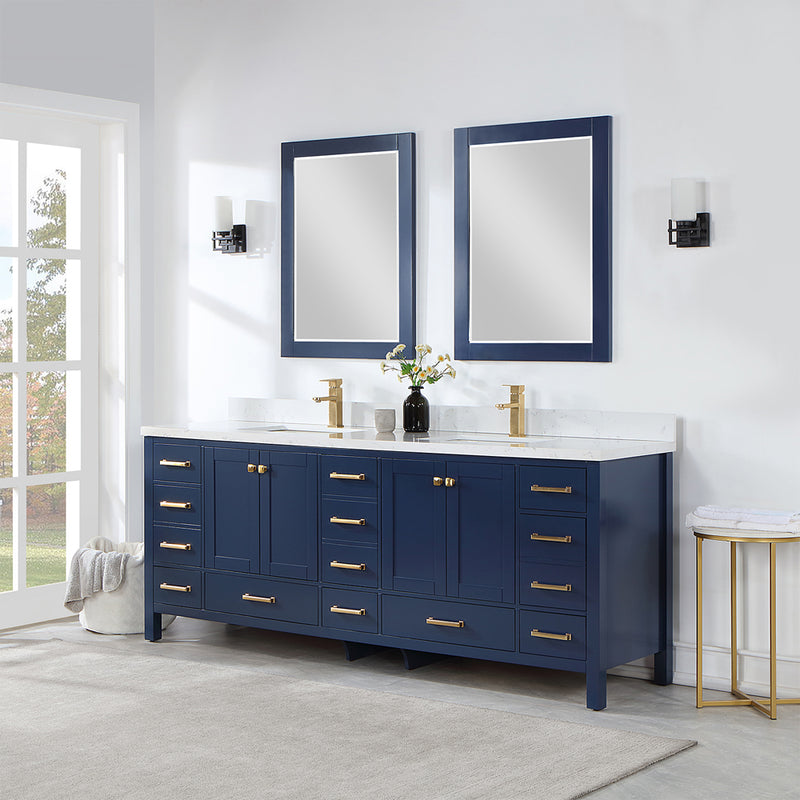 Vinnova Design Shannon 84" Double Vanity and Composite Carrara White Stone Countertop