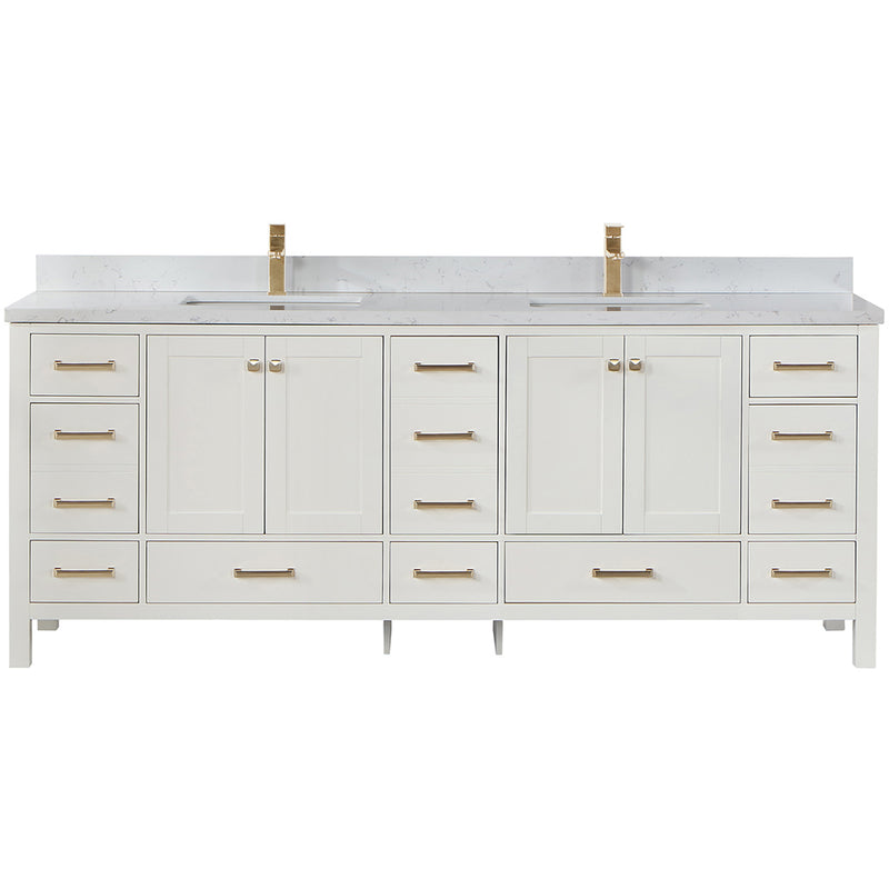 Vinnova Design Shannon 84" Double Vanity and Composite Carrara White Stone Countertop