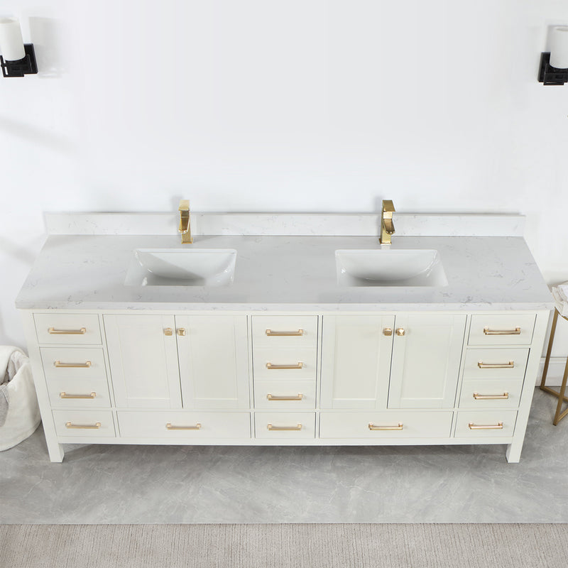 Vinnova Design Shannon 84" Double Vanity and Composite Carrara White Stone Countertop