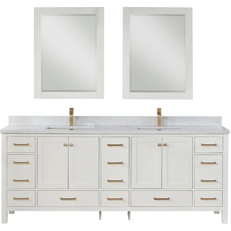 Vinnova Design Shannon 84" Double Vanity and Composite Carrara White Stone Countertop