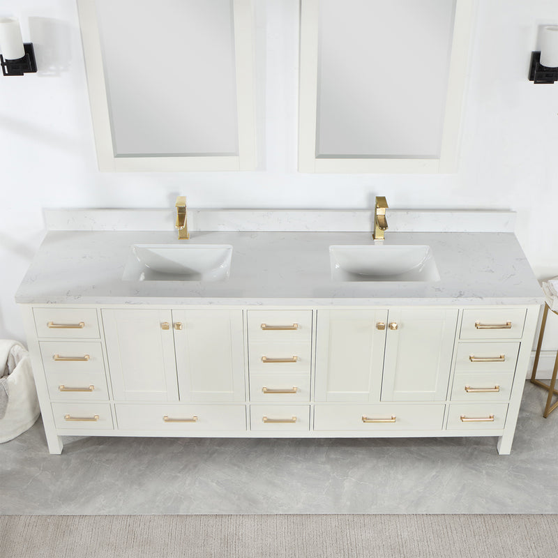 Vinnova Design Shannon 84" Double Vanity and Composite Carrara White Stone Countertop