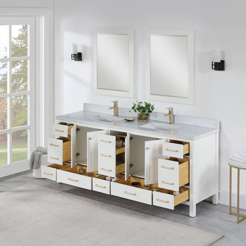 Vinnova Design Shannon 84" Double Vanity and Composite Carrara White Stone Countertop