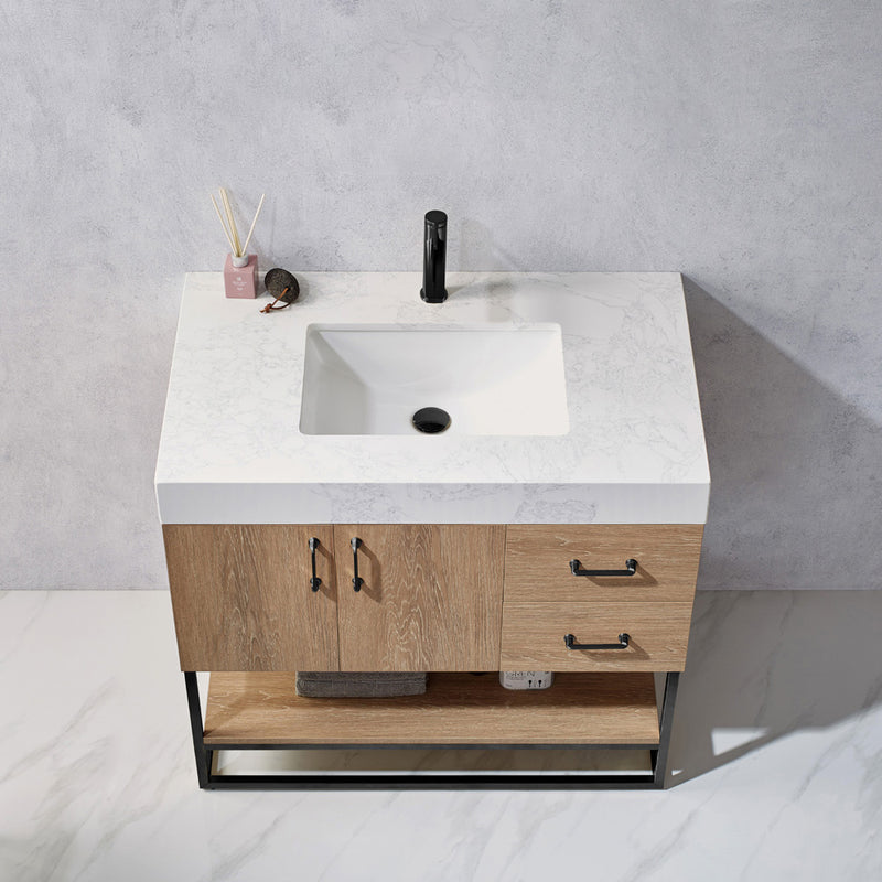 Vinnova Design Alistair 36B" Single Vanity with White Grain Stone Countertop