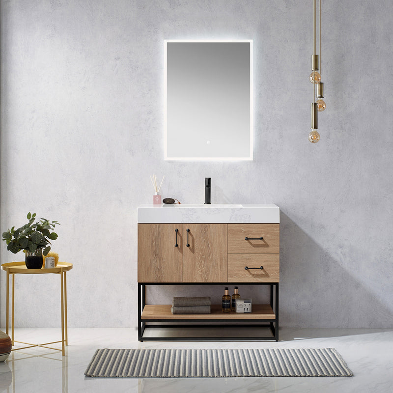 Vinnova Design Alistair 36B" Single Vanity with White Grain Stone Countertop