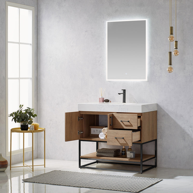 Vinnova Design Alistair 36B" Single Vanity with White Grain Stone Countertop