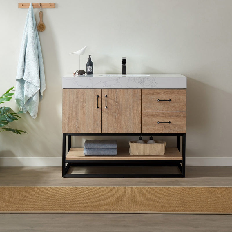 Vinnova Design Alistair 42B" Single Vanity with White Grain Stone Countertop