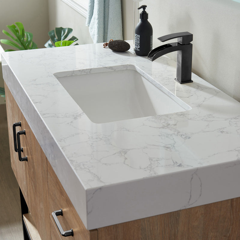 Vinnova Design Alistair 42B" Single Vanity with White Grain Stone Countertop