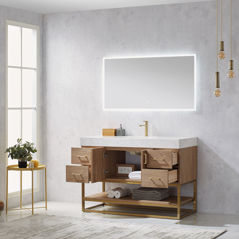 Alistair 48" Single Vanity Oak with White Grain Stone Countertop