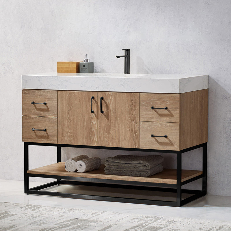 Alistair 48B" Single Vanity Oak with White Grain Stone Countertop