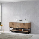 Alistair 60B" Double Vanity Oak with White Grain Stone Countertop