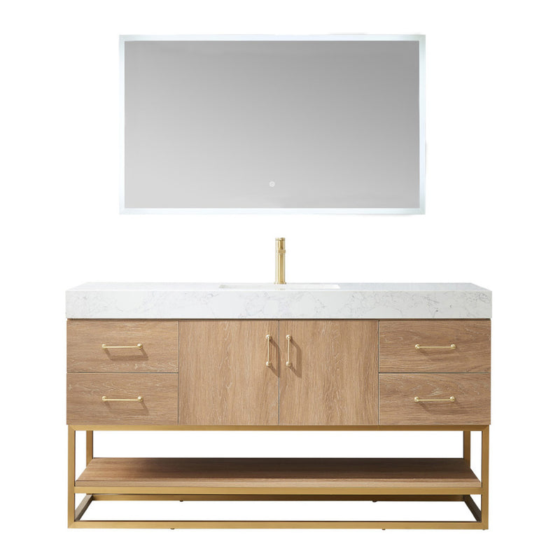 Alistair 60" Single Sink Bath Vanity Oak with White Grain Stone Countertop