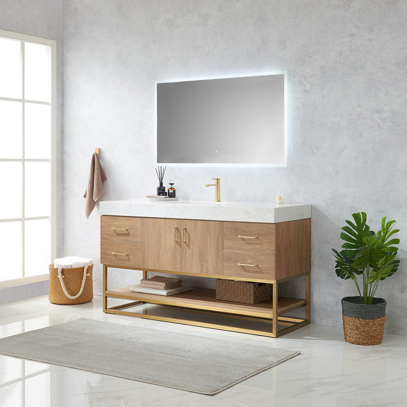 Alistair 60" Single Sink Bath Vanity Oak with White Grain Stone Countertop