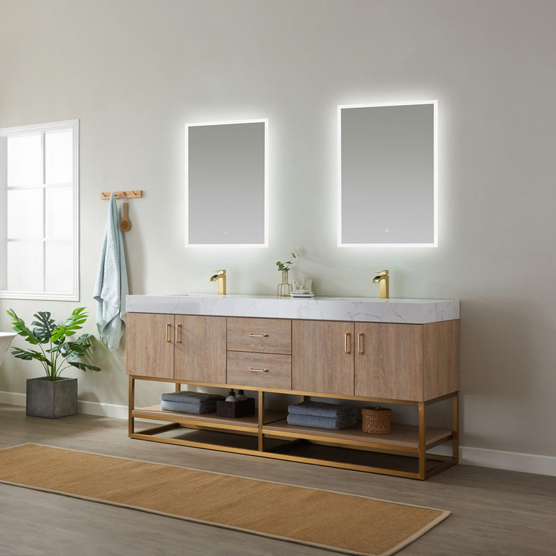 Alistair 72" Double Vanity Oak with White Grain Stone Countertop