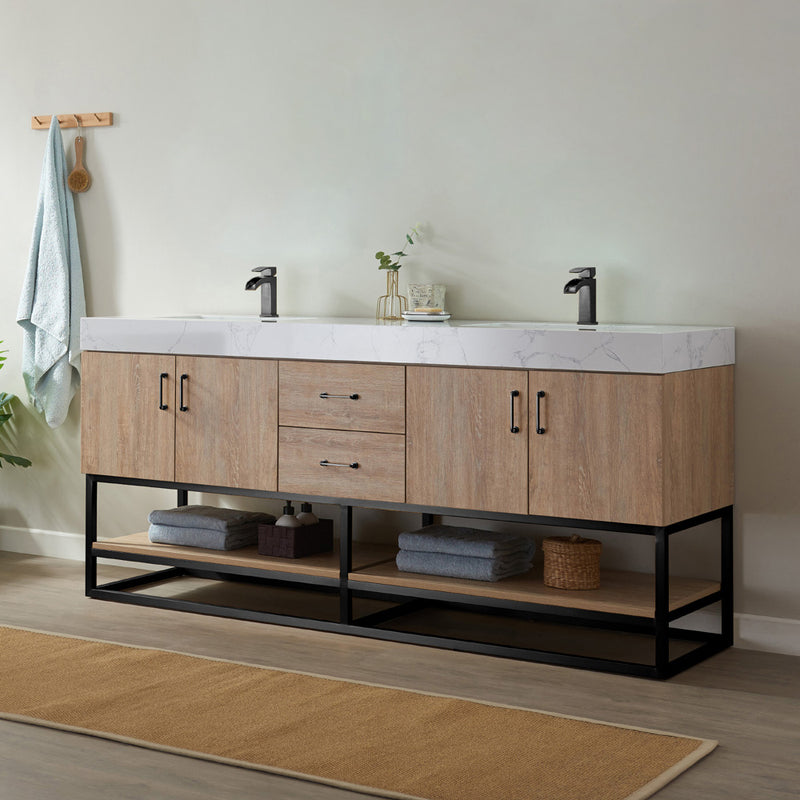 Alistair 72B" Double Vanity Oak with White Grain Stone Countertop