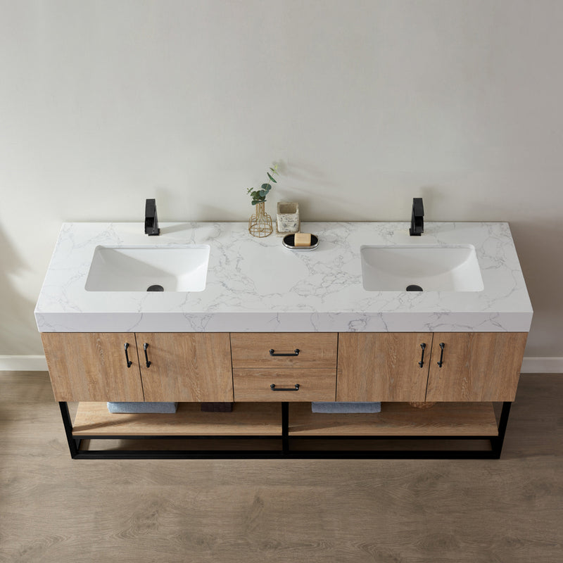 Alistair 72B" Double Vanity Oak with White Grain Stone Countertop