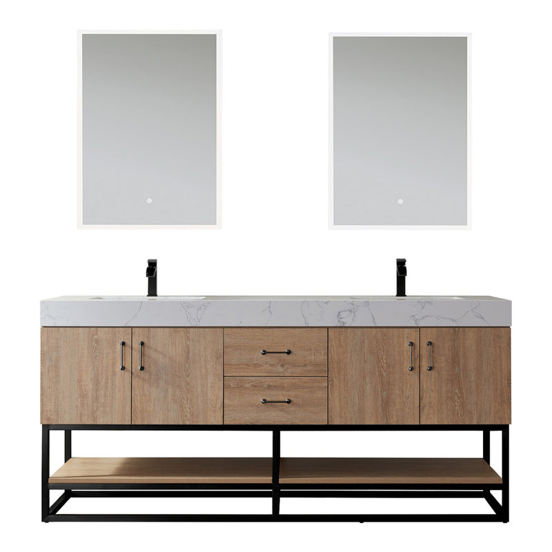 Alistair 72B" Double Vanity Oak with White Grain Stone Countertop