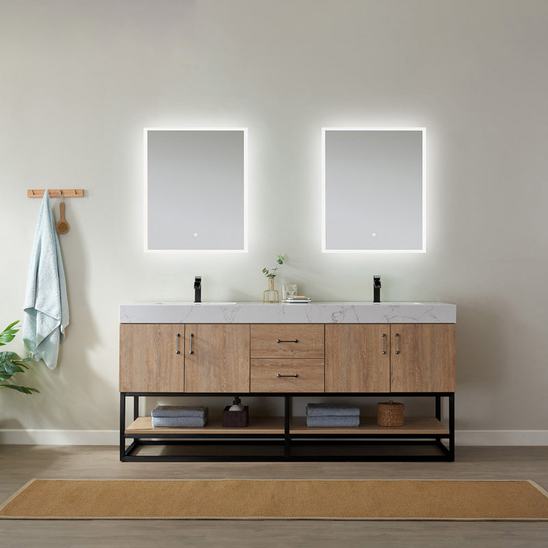 Alistair 72B" Double Vanity Oak with White Grain Stone Countertop