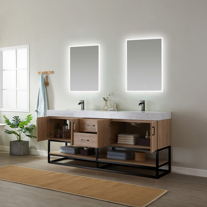 Alistair 72B" Double Vanity Oak with White Grain Stone Countertop