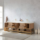 Alistair 84" Double Sink Bath Vanity Oak with White Grain Stone Countertop