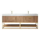 Alistair 84" Double Sink Bath Vanity Oak with White Grain Stone Countertop