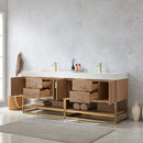 Alistair 84" Double Sink Bath Vanity Oak with White Grain Stone Countertop