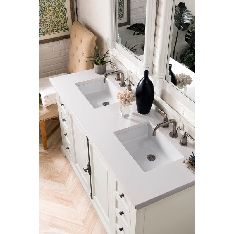 James Martin Providence 60" Double Vanity Cabinet Bright White with 3 cm Classic White Quartz Top 238-105-V60D-BW-3CLW