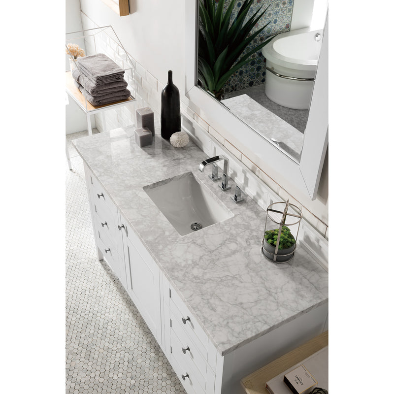 James Martin Palisades 60" Single Vanity Bright White with 3 cm Carrara Marble Top 527-V60S-BW-3CAR