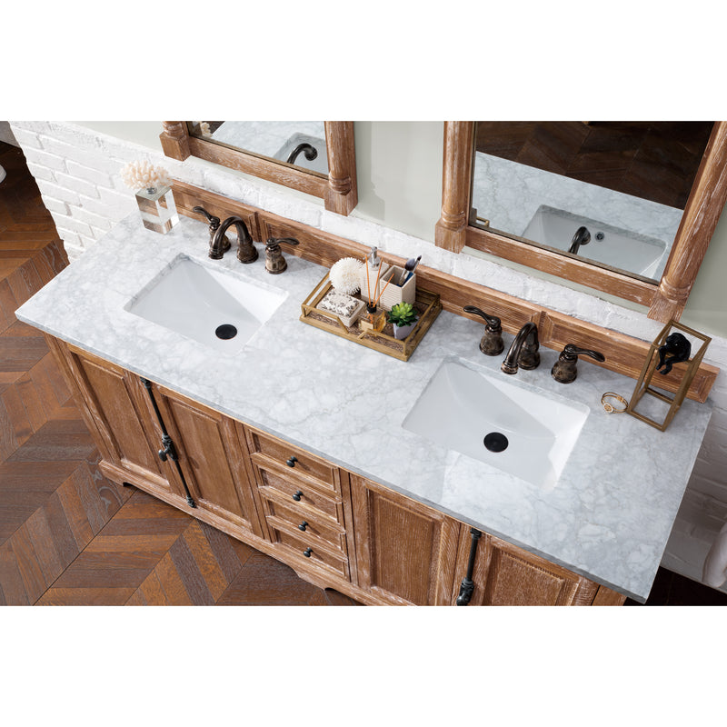 James Martin Providence 72" Driftwood Double Vanity with 3 cm Carrara Marble Top 238-105-5711-3CAR