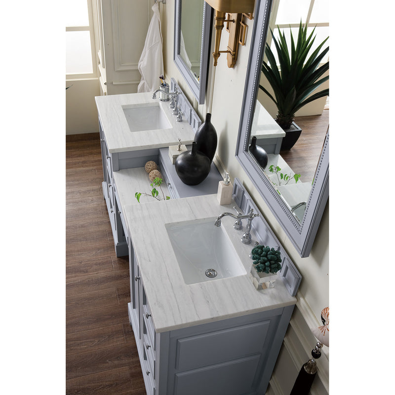 James Martin De Soto 82" Double Vanity Set Silver Gray with Makeup Table 3 cm Arctic Fall Solid Surface Top 825-V82-SL-DU-AF