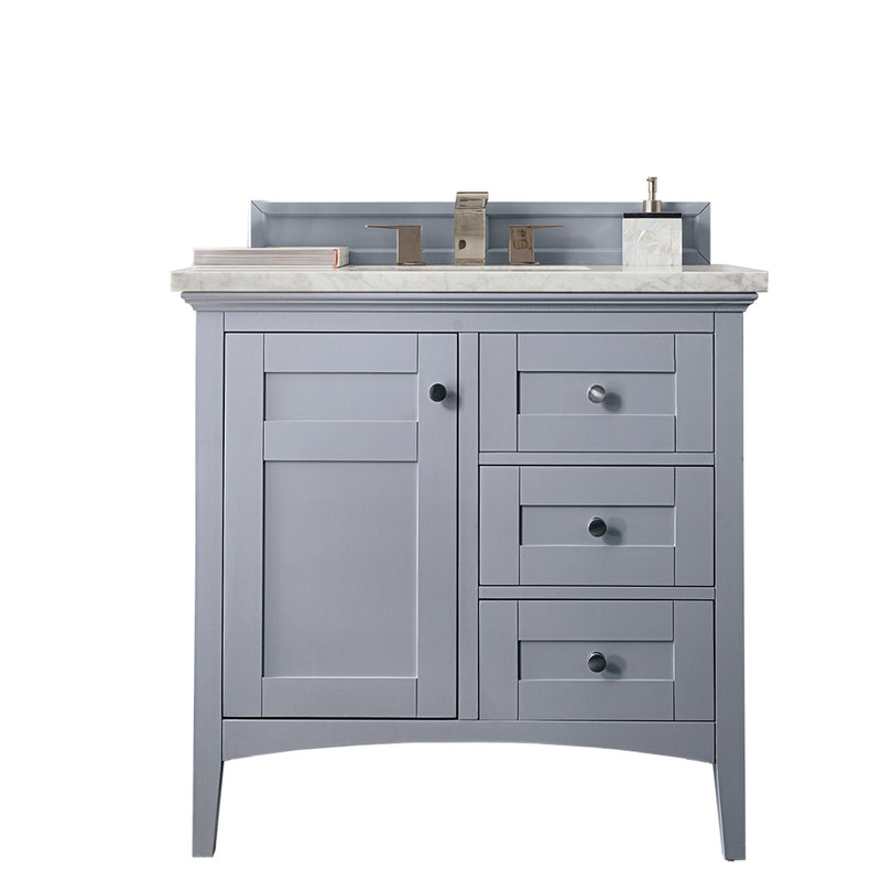 James Martin Palisades 36" Single Vanity Silver Gray with 3 cm Carrara Marble Top 527-V36-SL-3CAR