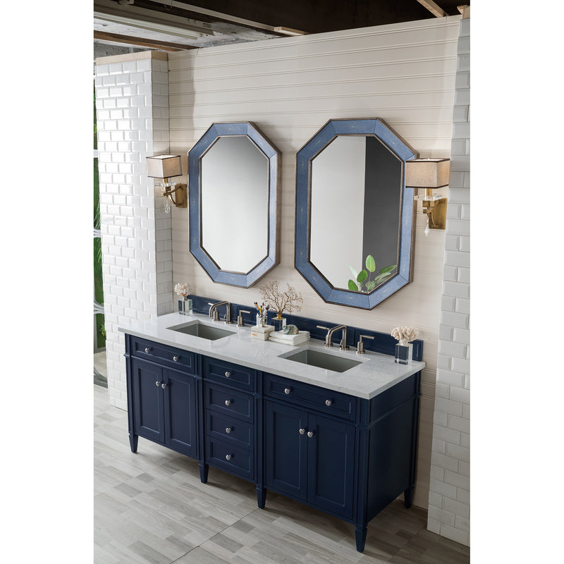 James Martin Brittany 72" Victory Blue Double Vanity with 3 cm Eternal Jasmine Pearl Quartz Top 650-V72-VBL-3EJP