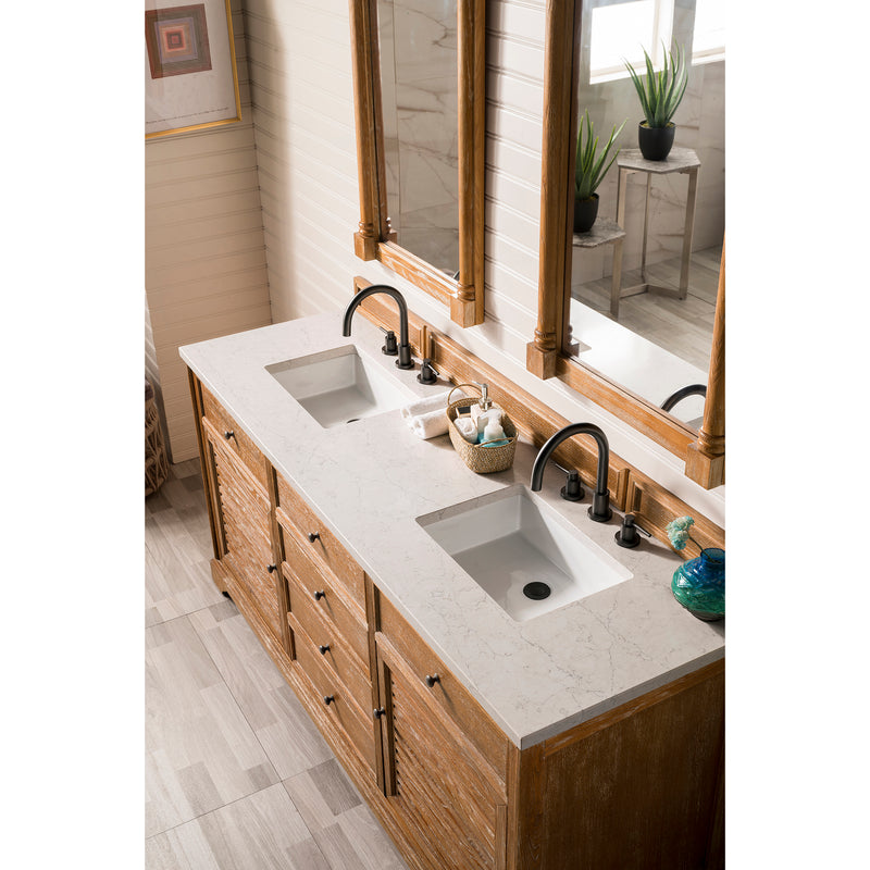 James Martin Savannah 72" Double Vanity Cabinet Driftwood with 3 cm Eternal Jasmine Pearl Quartz Top 238-104-5711-3EJP