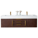 James Martin Mercer Island 59" Double Vanity Coffee Oak Radiant Gold with Glossy White Composite Top 389-V59D-CFO-G-GW