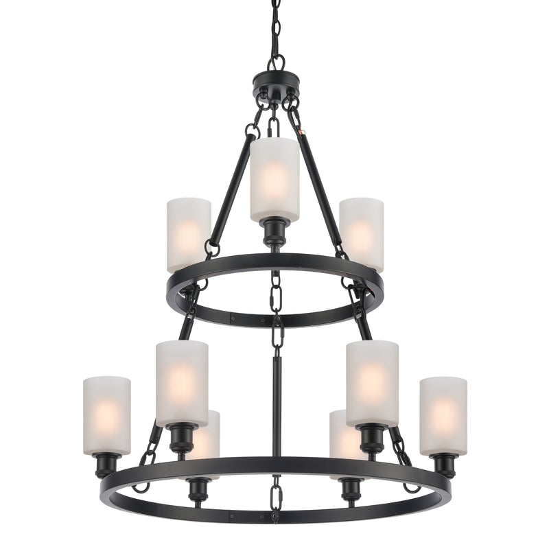 Saloon Chandelier shown in the Matte Black finish with a Matte White shade