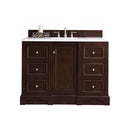 James Martin De Soto 48" Single Vanity Burnished Mahogany with 3 cm Classic White Quartz Top 825-V48-BNM-3CLW