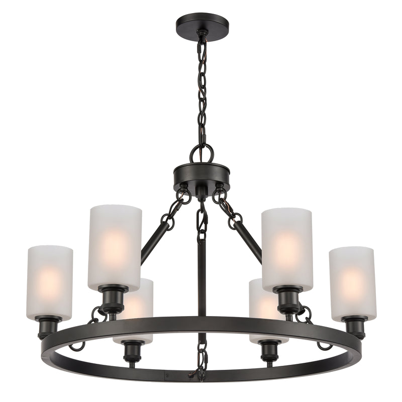 Saloon Chandelier shown in the Matte Black finish with a Matte White shade