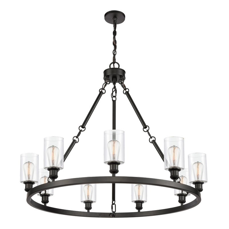 Saloon Chandelier shown in the Matte Black finish with a Clear shade