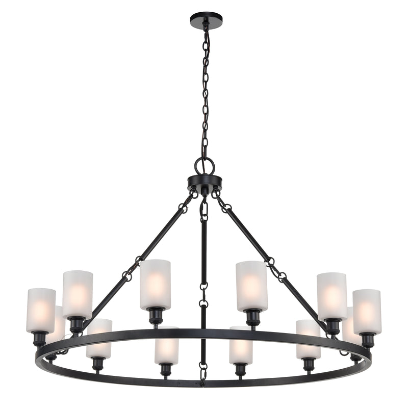 Saloon Chandelier shown in the Matte Black finish with a Matte White shade