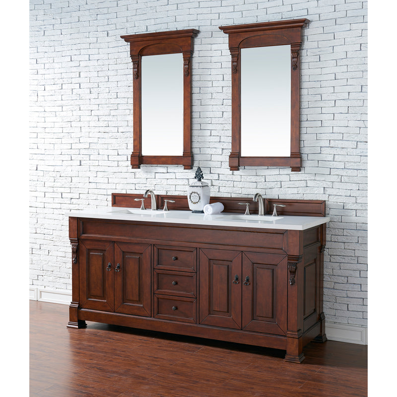 James Martin Brookfield 72" Warm Cherry Double Vanity with 3 cm Classic White Quartz Top 147-114-5781-3CLW