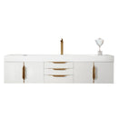 James Martin Mercer Island 72" Single Vanity Glossy White Radiant Gold with Glossy White Composite Top 389-V72S-GW-G-GW