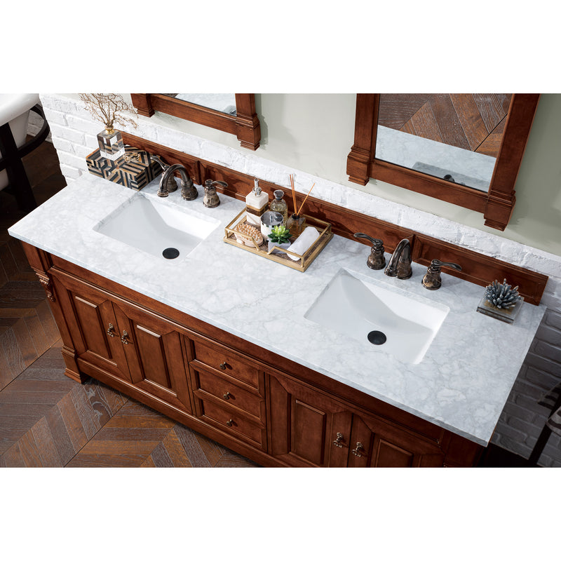 James Martin Brookfield 72" Warm Cherry Double Vanity with 3 cm Carrara MarbleTop 147-114-5781-3CAR