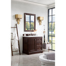 James Martin De Soto 36" Single Vanity Burnished Mahogany with 3 cm Classic White Quartz Top 825-V36-BNM-3CLW