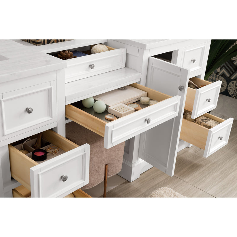 James Martin De Soto 82" Double Vanity Set Bright White with Makeup Table 3 cm Arctic Fall Solid Surface Top 825-V82-BW-DU-AF