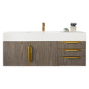 James Martin Mercer Island 48" Single Vanity Ash Gray Radiant Gold with Glossy White Composite Top 389-V48-AGR-G-GW