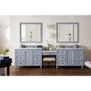 James Martin Copper Cove Encore 122" Double Vanity Set Silver Gray with Makeup Table 3 cm Classic White Quartz Top 301-V122-SL-DU-3CLW