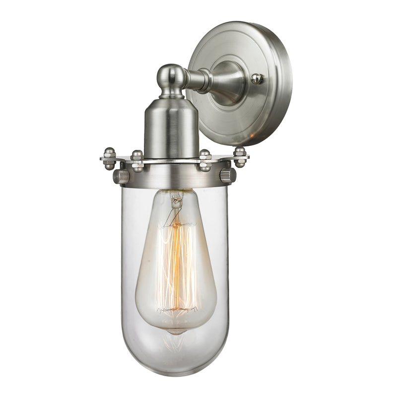 Centri Sconce shown in the Brushed Satin Nickel finish with a Clear shade