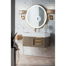 James Martin Mercer Island 36" Single Vanity Ash Gray Radiant Gold with Glossy White Composite Top 389-V36-AGR-G-GW